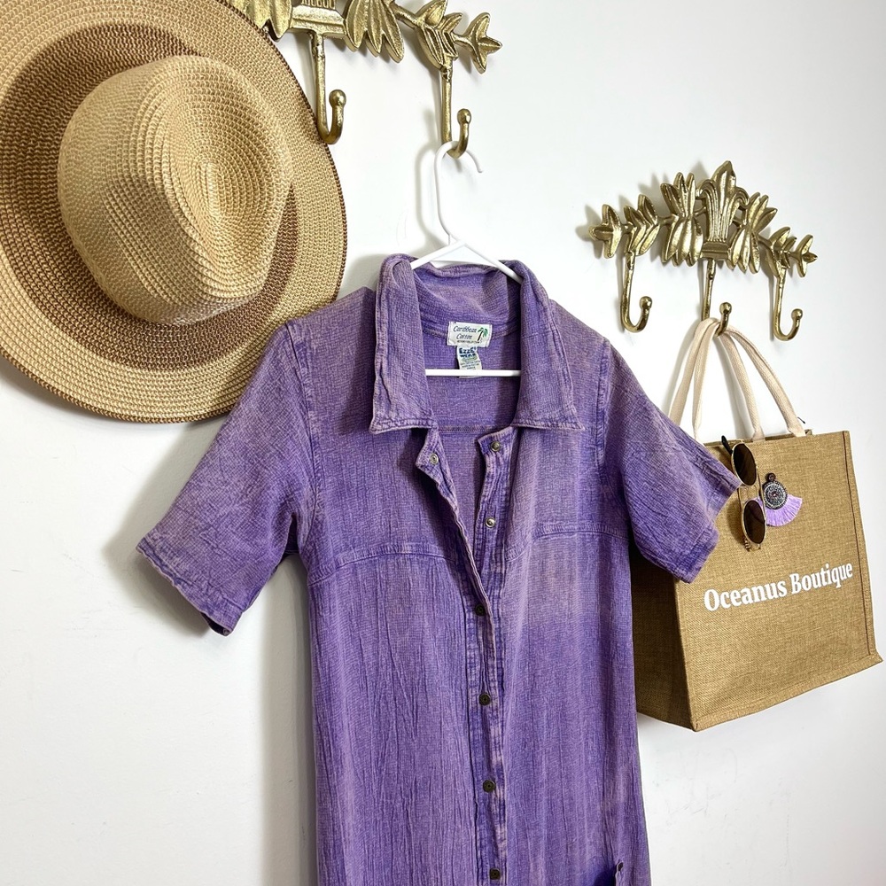 🪻100% Cotton Vintage purple denim style dress S ptp 18” 52” - Picture 5 of 5